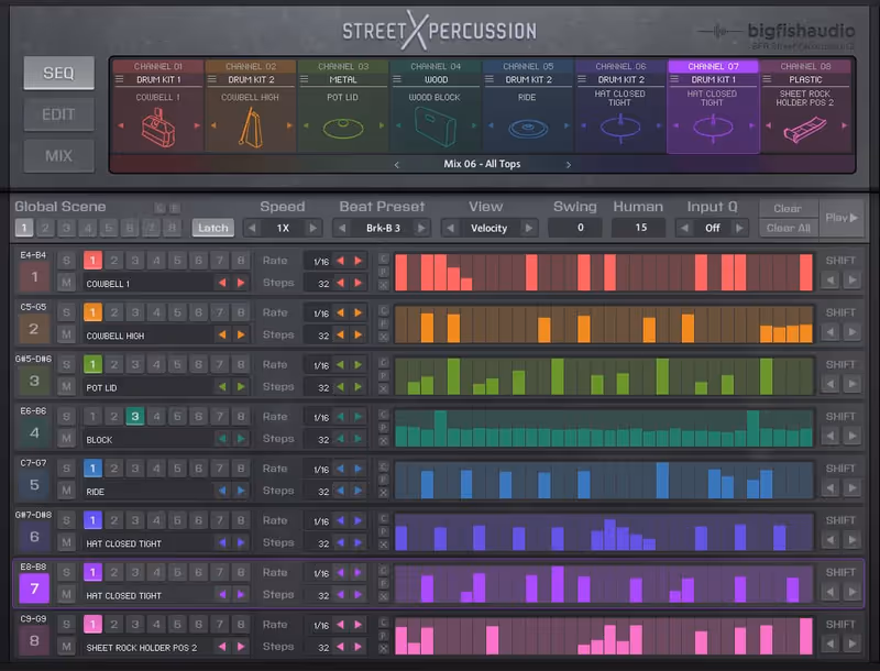 Interface of Street Percussion by Big Fish Audio