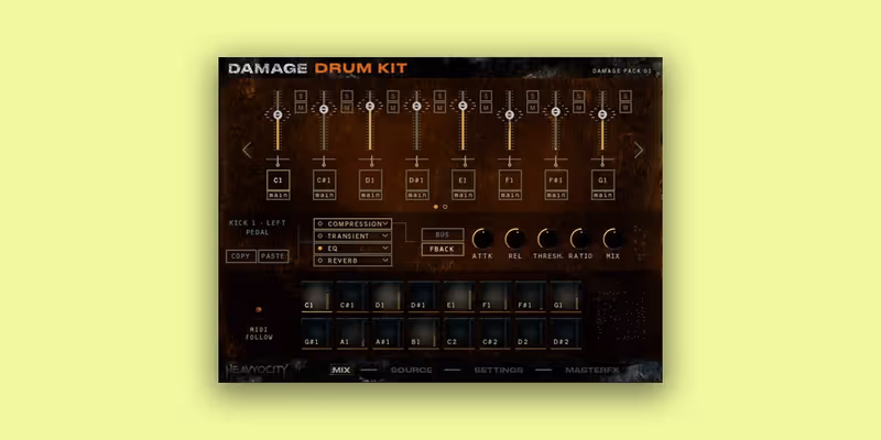 Interface of Damage Drum Kit by Heavyocity