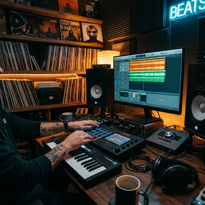 Producer working in beat-making studio