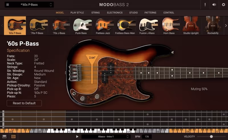 Interface of MODO BASS 2 by IK Multimedia