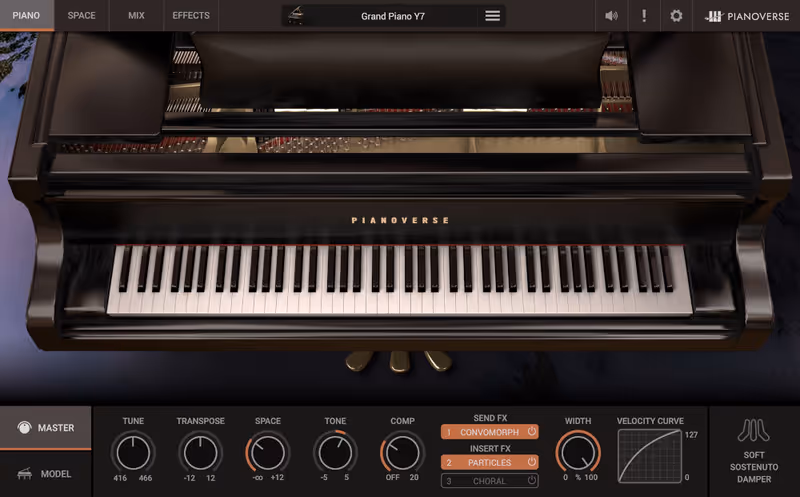 Interface of Pianoverse - Grand Piano Y7 by IK Multimedia