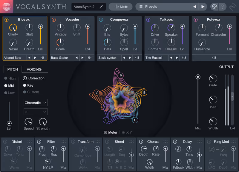 Interface of VocalSynth 2 by iZotope