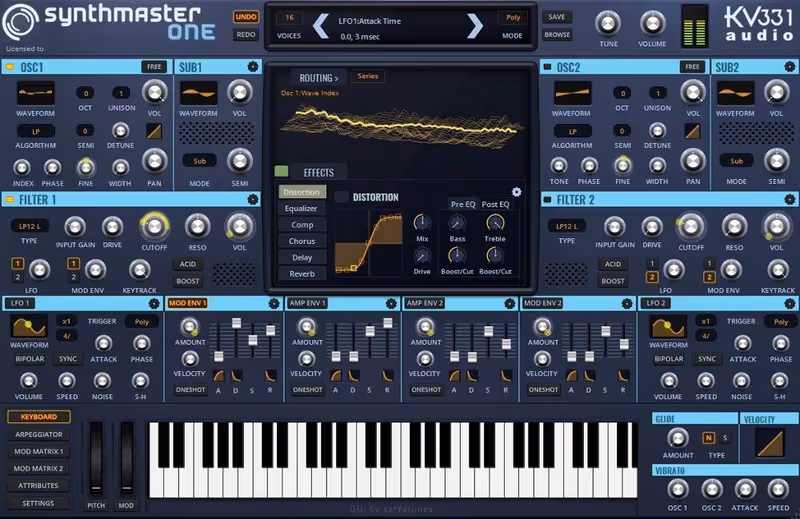 Interface of SynthMaster One by KV331 Audio