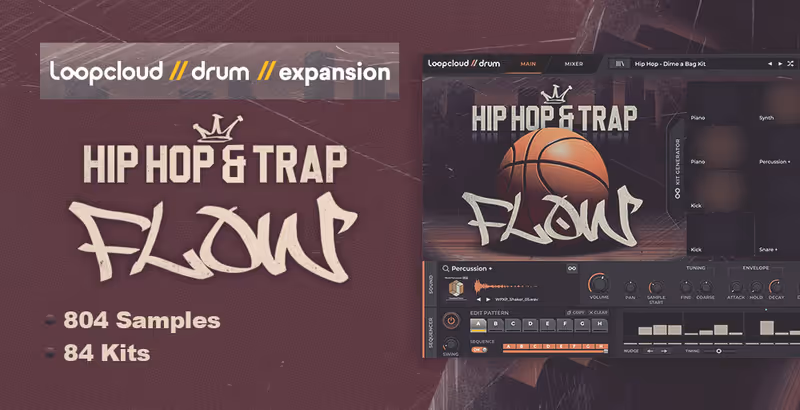 Interface of DRUM Expansion: Hip Hop and Trap Flow by Loopcloud Plugins