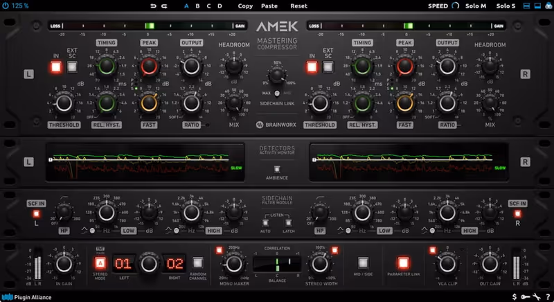 Interface of AMEK Mastering Compressor by Plugin Alliance