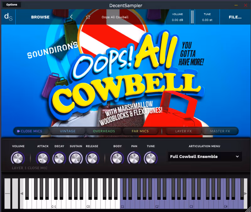 Interface of Oops! All Cowbell by Soundiron