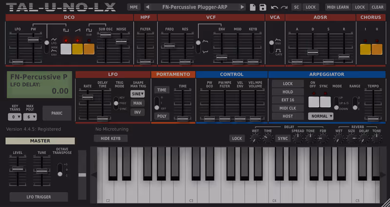 Interface of TAL-U-NO-LX Synth by TAL