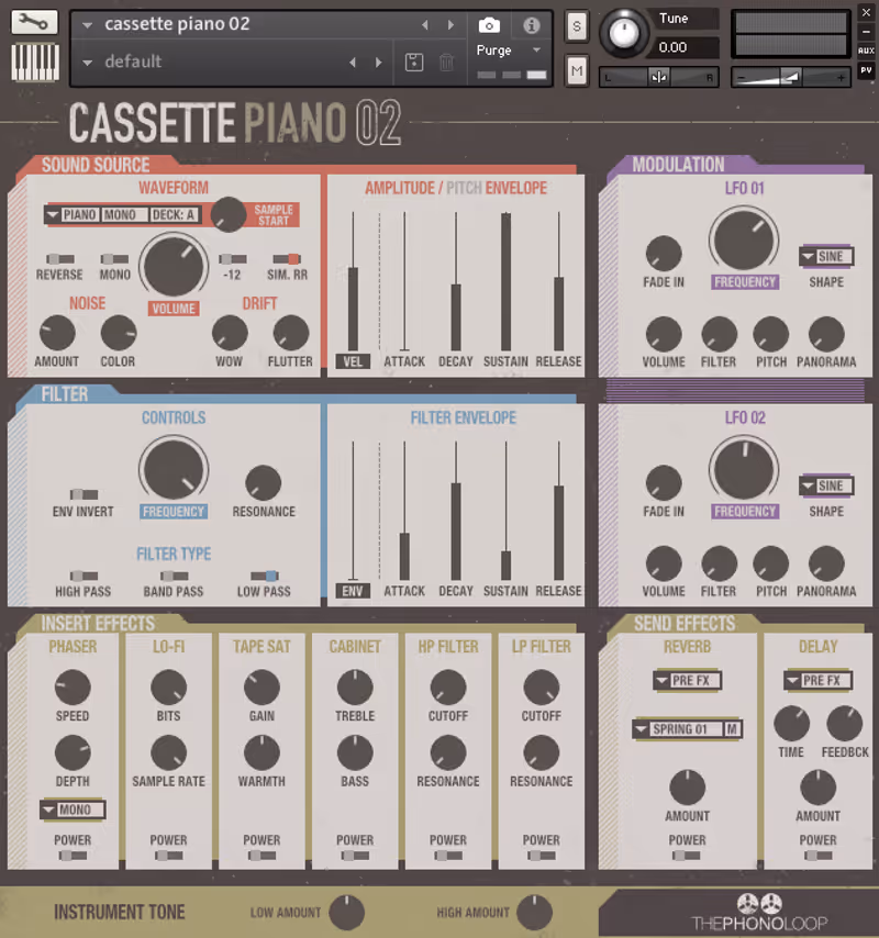 Interface of Cassette Piano.02 Kontakt by THEPHONOLOOP